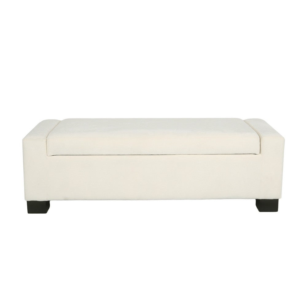 Kera Storage Ottoman Bench, Classic White Fabric, Lift Top, 50 Inch -BM335365