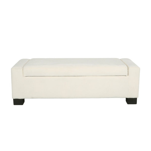 Kera Storage Ottoman Bench, Classic White Fabric, Lift Top, 50 Inch -BM335365