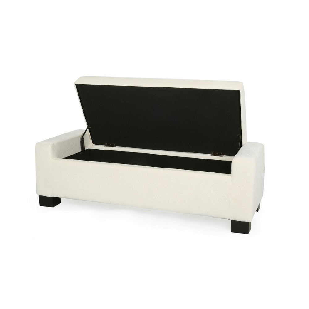 Kera Storage Ottoman Bench, Classic White Fabric, Lift Top, 50 Inch -BM335365