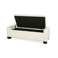 Kera Storage Ottoman Bench, Classic White Fabric, Lift Top, 50 Inch -BM335365