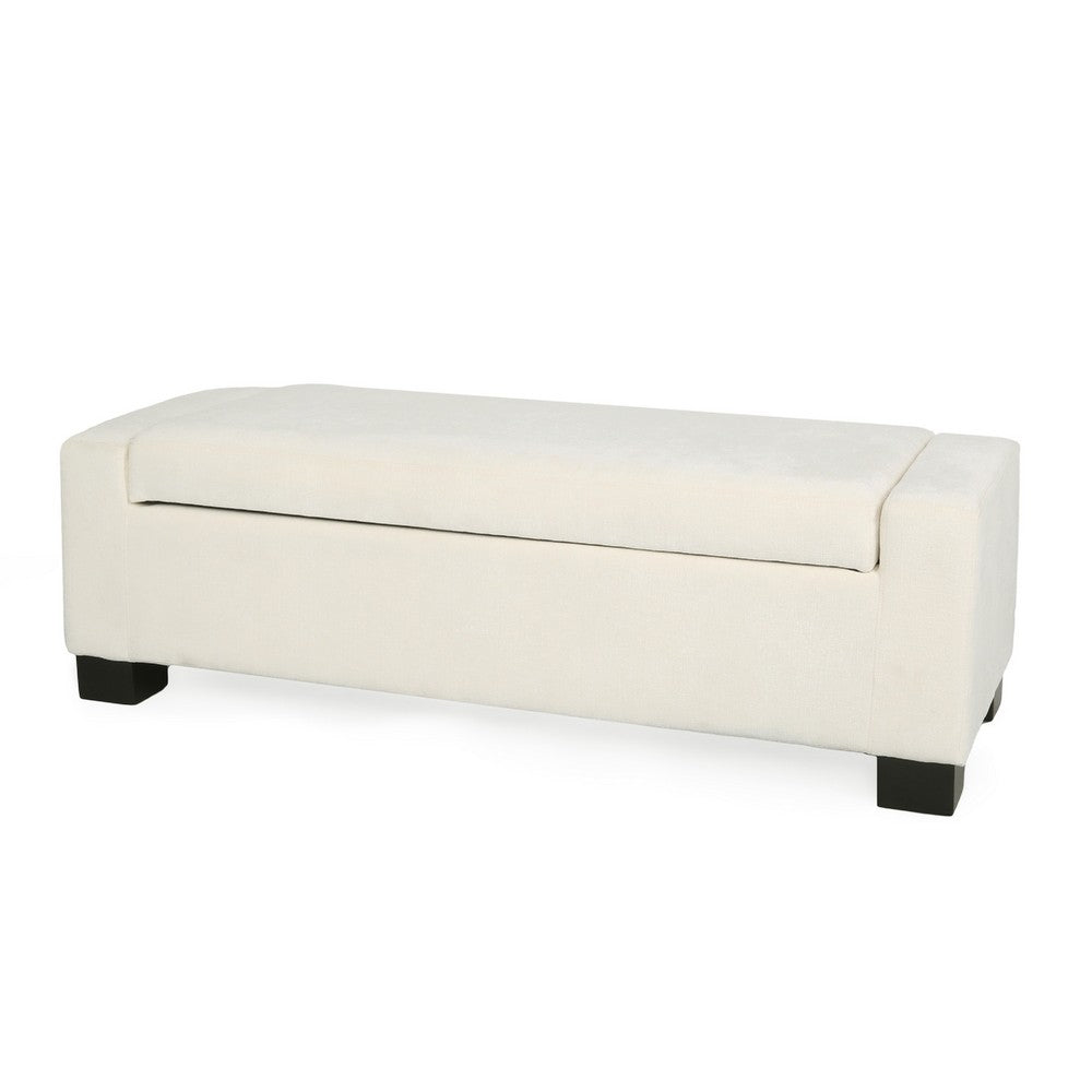 Kera Storage Ottoman Bench, Classic White Fabric, Lift Top, 50 Inch -BM335365