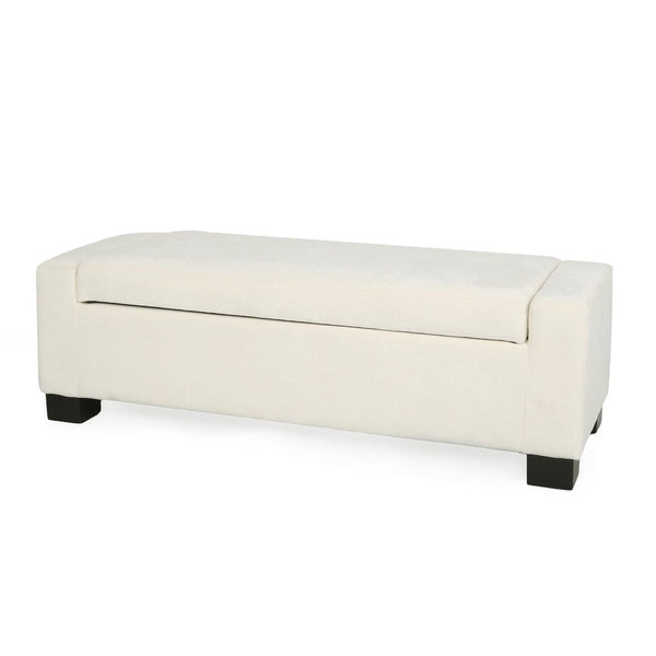 Kera Storage Ottoman Bench, Classic White Fabric, Lift Top, 50 Inch -BM335365