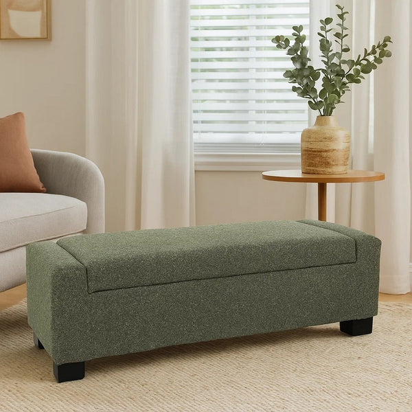 Kera Storage Ottoman Bench, Dark Green Fabric, Lift Top, 50 Inch -BM335366