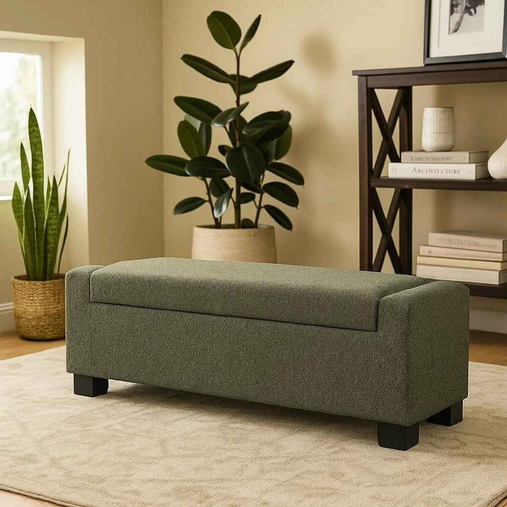 Kera Storage Ottoman Bench, Dark Green Fabric, Lift Top, 50 Inch -BM335366