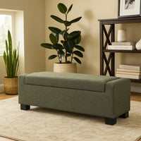 Kera Storage Ottoman Bench, Dark Green Fabric, Lift Top, 50 Inch -BM335366