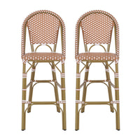 46 Inch Outdoor Barstool Chair Set of 2, Red White Brown Woven Wicker -BM335367