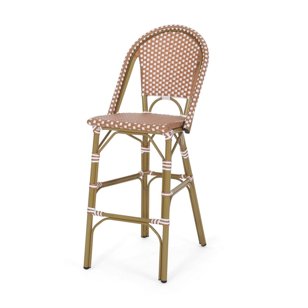 46 Inch Outdoor Barstool Chair Set of 2, Red White Brown Woven Wicker -BM335367