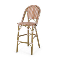 46 Inch Outdoor Barstool Chair Set of 2, Red White Brown Woven Wicker -BM335367