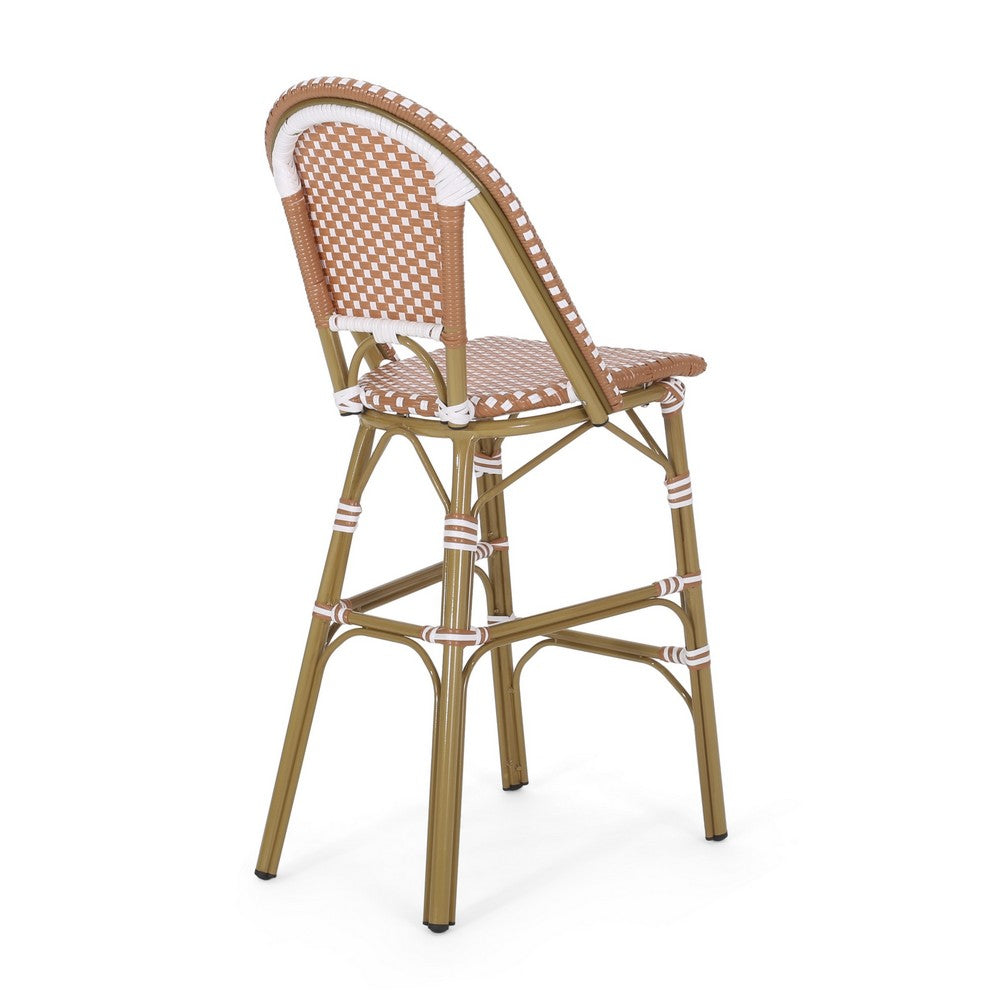 46 Inch Outdoor Barstool Chair Set of 2, Red White Brown Woven Wicker -BM335367