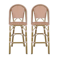 46 Inch Outdoor Barstool Chair Set of 2, Red White Brown Woven Wicker -BM335367