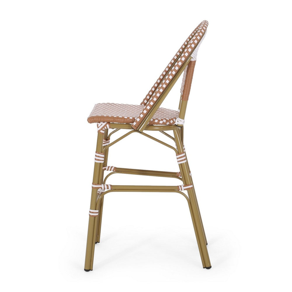 46 Inch Outdoor Barstool Chair Set of 2, Red White Brown Woven Wicker -BM335367