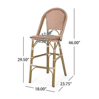 46 Inch Outdoor Barstool Chair Set of 2, Red White Brown Woven Wicker -BM335367