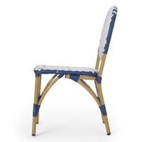 Outdoor French Bistro Chair Set of 2, White Blue Wicker Woven, Brown -BM335368