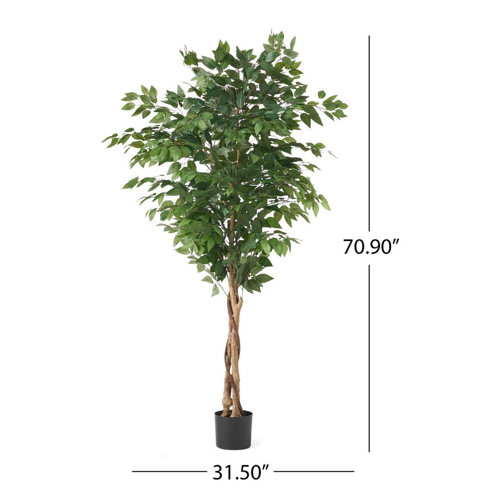 Deso Artificial Ficus Tree, Green Leaves w Twisted Trunk, 71 Inch -BM335369