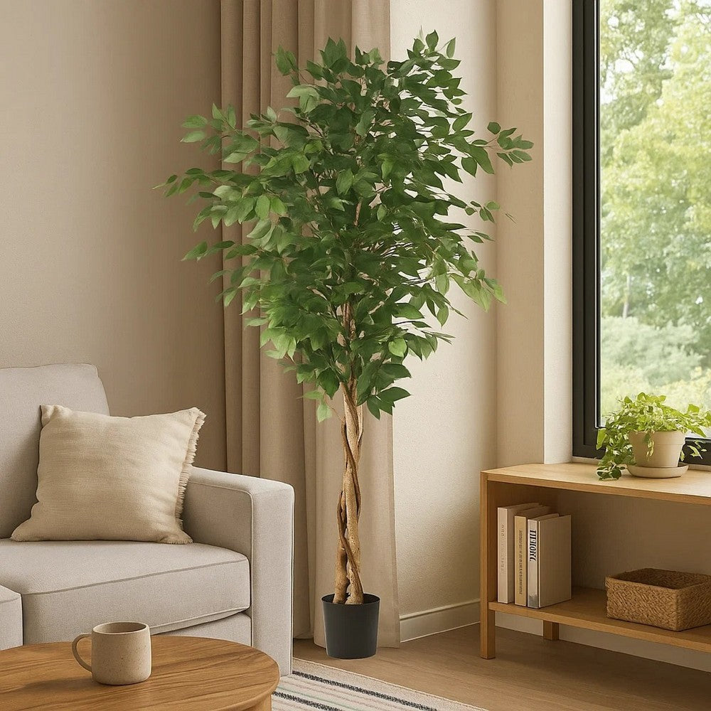 Deso Artificial Ficus Tree, Green Leaves w Twisted Trunk, 71 Inch -BM335369