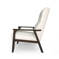 Modern Accent Chair, Snow White Tufted Faux Leather, Brown Rubberwood -BM335370