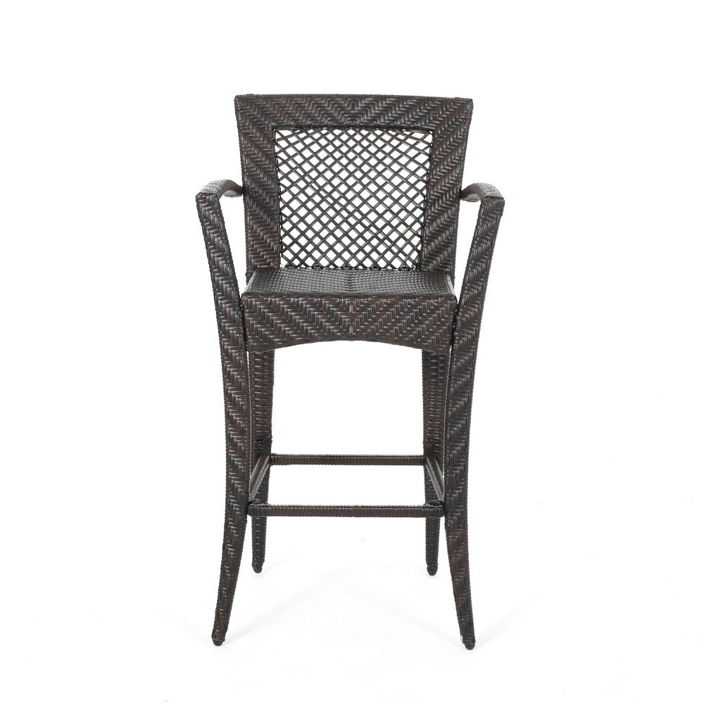 Fela Outdoor Barstool Chair Set of 2, Wicker Woven, Brown Iron Frame -BM335371