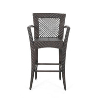 Fela Outdoor Barstool Chair Set of 2, Wicker Woven, Brown Iron Frame -BM335371