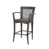Fela Outdoor Barstool Chair Set of 2, Wicker Woven, Brown Iron Frame -BM335371
