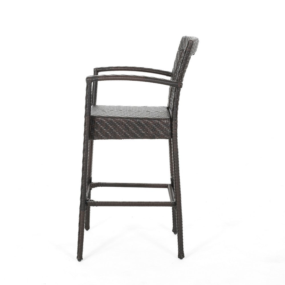Fela Outdoor Barstool Chair Set of 2, Wicker Woven, Brown Iron Frame -BM335371