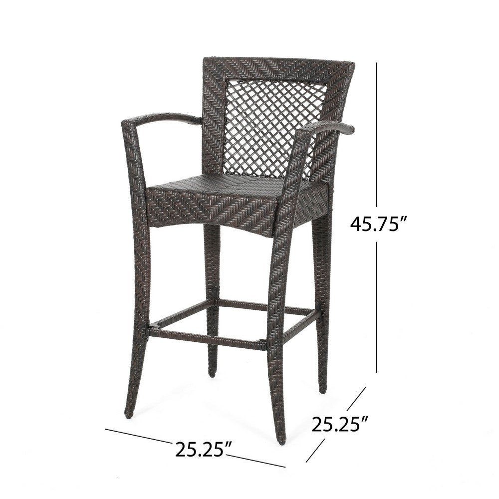 Fela Outdoor Barstool Chair Set of 2, Wicker Woven, Brown Iron Frame -BM335371