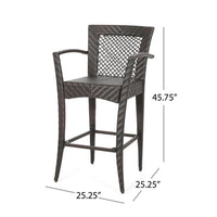 Fela Outdoor Barstool Chair Set of 2, Wicker Woven, Brown Iron Frame -BM335371