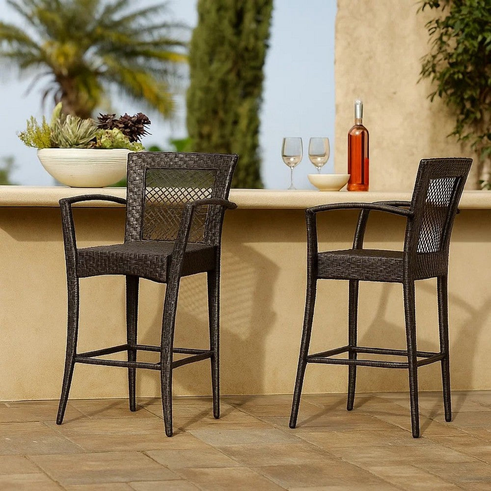 Fela Outdoor Barstool Chair Set of 2, Wicker Woven, Brown Iron Frame -BM335371