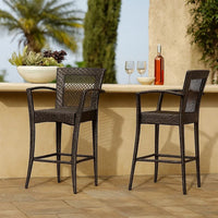 Fela Outdoor Barstool Chair Set of 2, Wicker Woven, Brown Iron Frame -BM335371