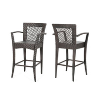 Fela Outdoor Barstool Chair Set of 2, Wicker Woven, Brown Iron Frame -BM335371