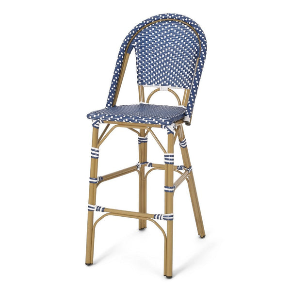 Meso Outdoor Barstool Chair Set of 2, White Blue Wicker Woven, Brown -BM335372