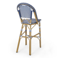 Meso Outdoor Barstool Chair Set of 2, White Blue Wicker Woven, Brown -BM335372