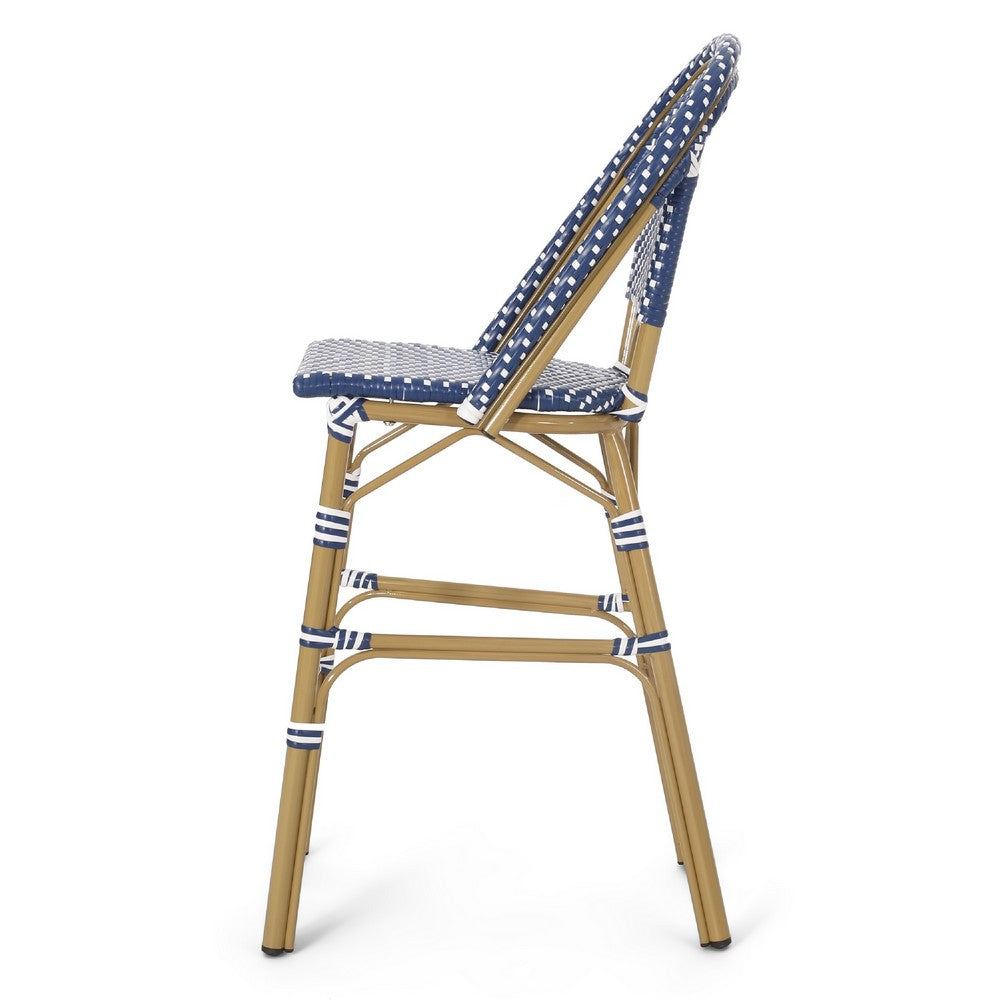 Meso Outdoor Barstool Chair Set of 2, White Blue Wicker Woven, Brown -BM335372