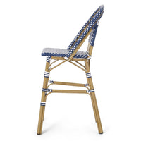Meso Outdoor Barstool Chair Set of 2, White Blue Wicker Woven, Brown -BM335372