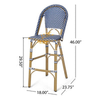 Meso Outdoor Barstool Chair Set of 2, White Blue Wicker Woven, Brown -BM335372