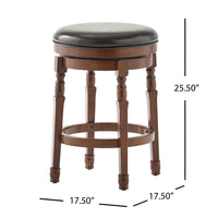 Swivel Backless Counter Stool Set of 2, Brown Faux Leather Carved Wood -BM335373