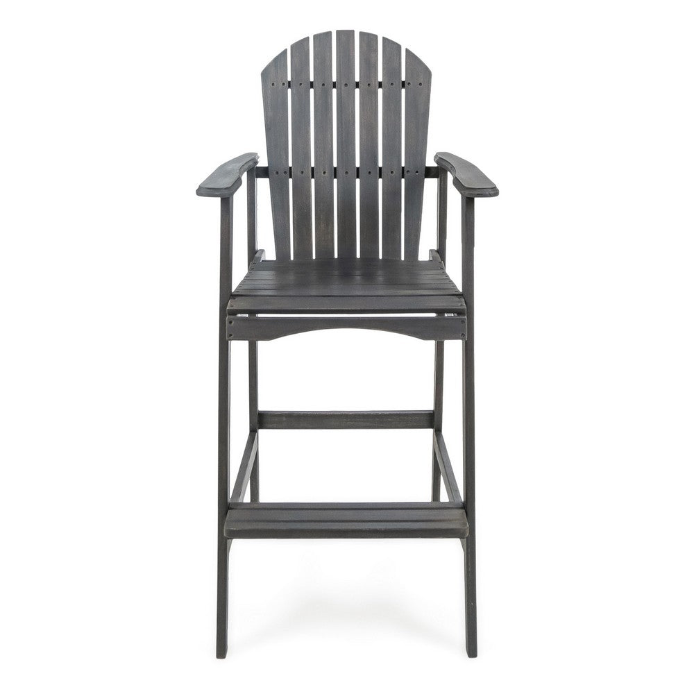 Outdoor Barstool Chair Set of 2, Rustic Slatted Back, Dark Gray Wood -BM335374