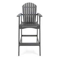 Outdoor Barstool Chair Set of 2, Rustic Slatted Back, Dark Gray Wood -BM335374