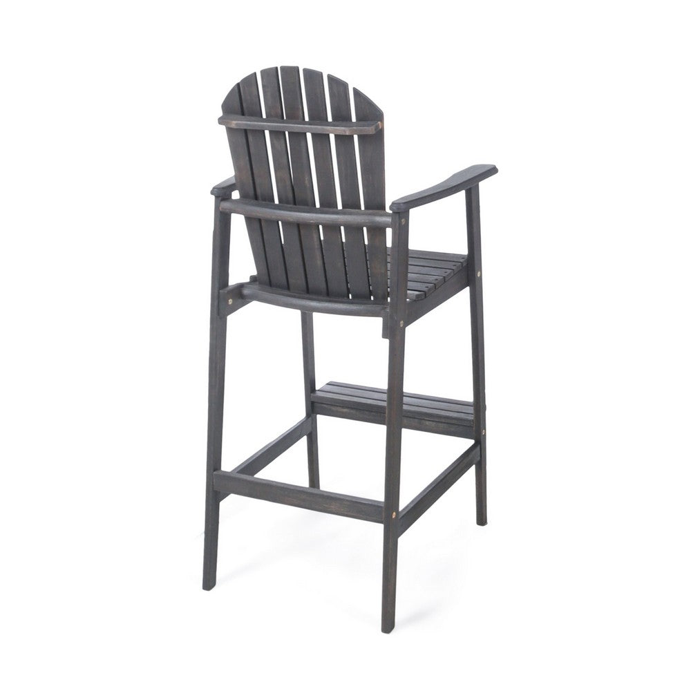 Outdoor Barstool Chair Set of 2, Rustic Slatted Back, Dark Gray Wood -BM335374