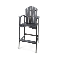 Outdoor Barstool Chair Set of 2, Rustic Slatted Back, Dark Gray Wood -BM335374