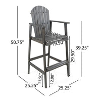 Outdoor Barstool Chair Set of 2, Rustic Slatted Back, Dark Gray Wood -BM335374