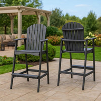 Outdoor Barstool Chair Set of 2, Rustic Slatted Back, Dark Gray Wood -BM335374