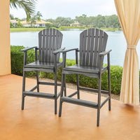 Outdoor Barstool Chair Set of 2, Rustic Slatted Back, Dark Gray Wood -BM335374