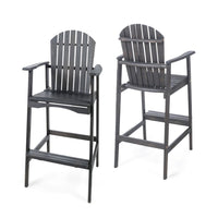 Outdoor Barstool Chair Set of 2, Rustic Slatted Back, Dark Gray Wood -BM335374