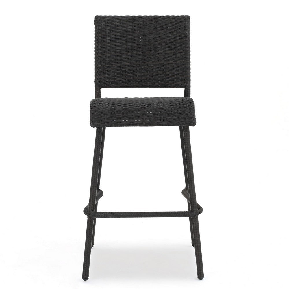 Outdoor Barstool Chair Set of 2, Rattan Woven Seat, Dark Brown Iron -BM335375