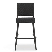 Outdoor Barstool Chair Set of 2, Rattan Woven Seat, Dark Brown Iron -BM335375