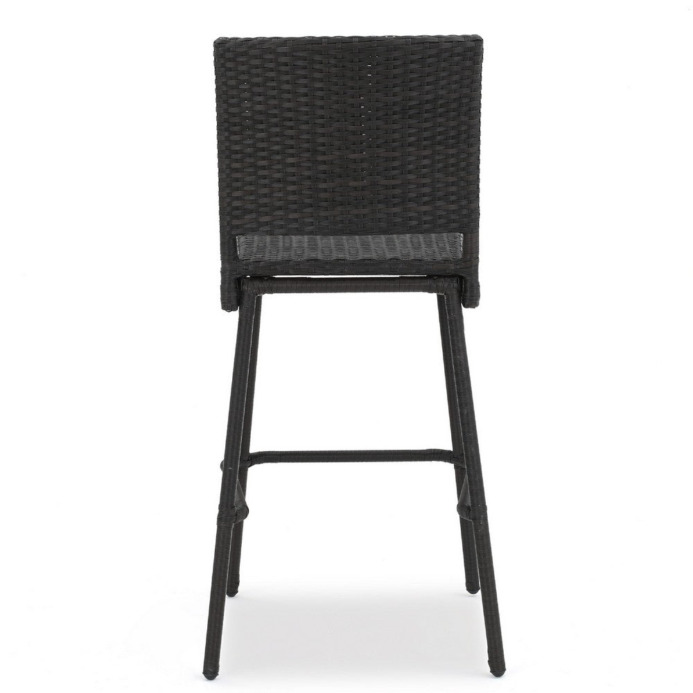 Outdoor Barstool Chair Set of 2, Rattan Woven Seat, Dark Brown Iron -BM335375