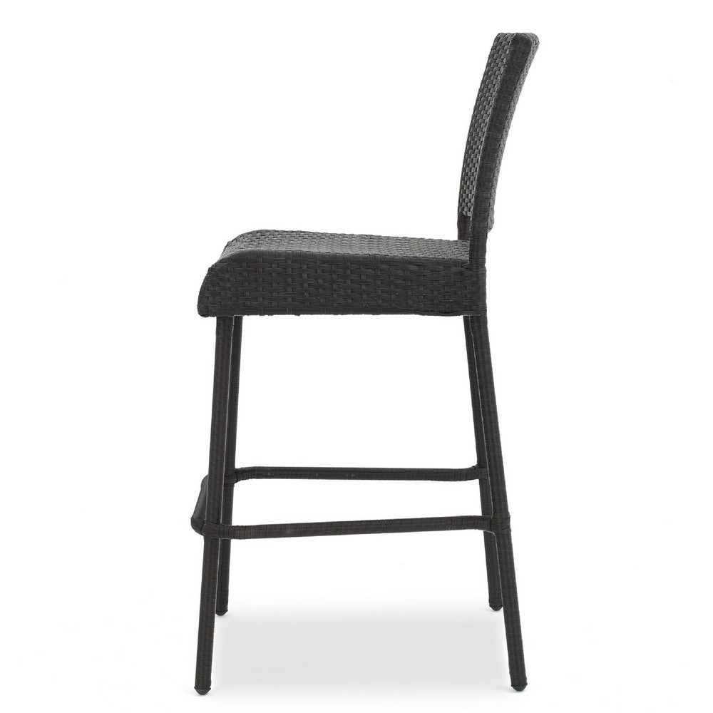 Outdoor Barstool Chair Set of 2, Rattan Woven Seat, Dark Brown Iron -BM335375