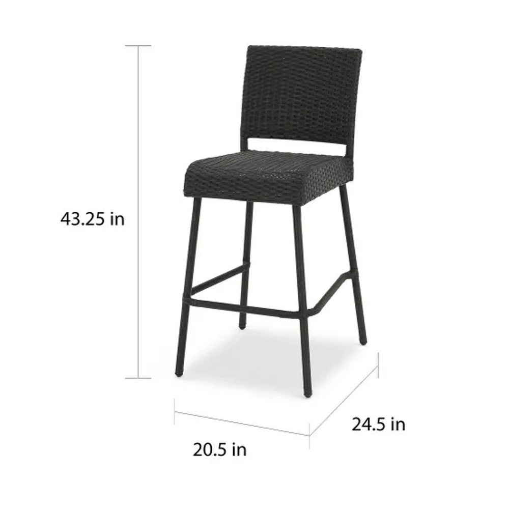 Outdoor Barstool Chair Set of 2, Rattan Woven Seat, Dark Brown Iron -BM335375