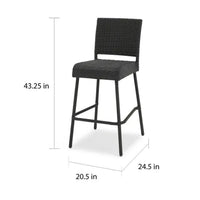 Outdoor Barstool Chair Set of 2, Rattan Woven Seat, Dark Brown Iron -BM335375