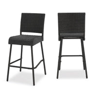 Outdoor Barstool Chair Set of 2, Rattan Woven Seat, Dark Brown Iron -BM335375